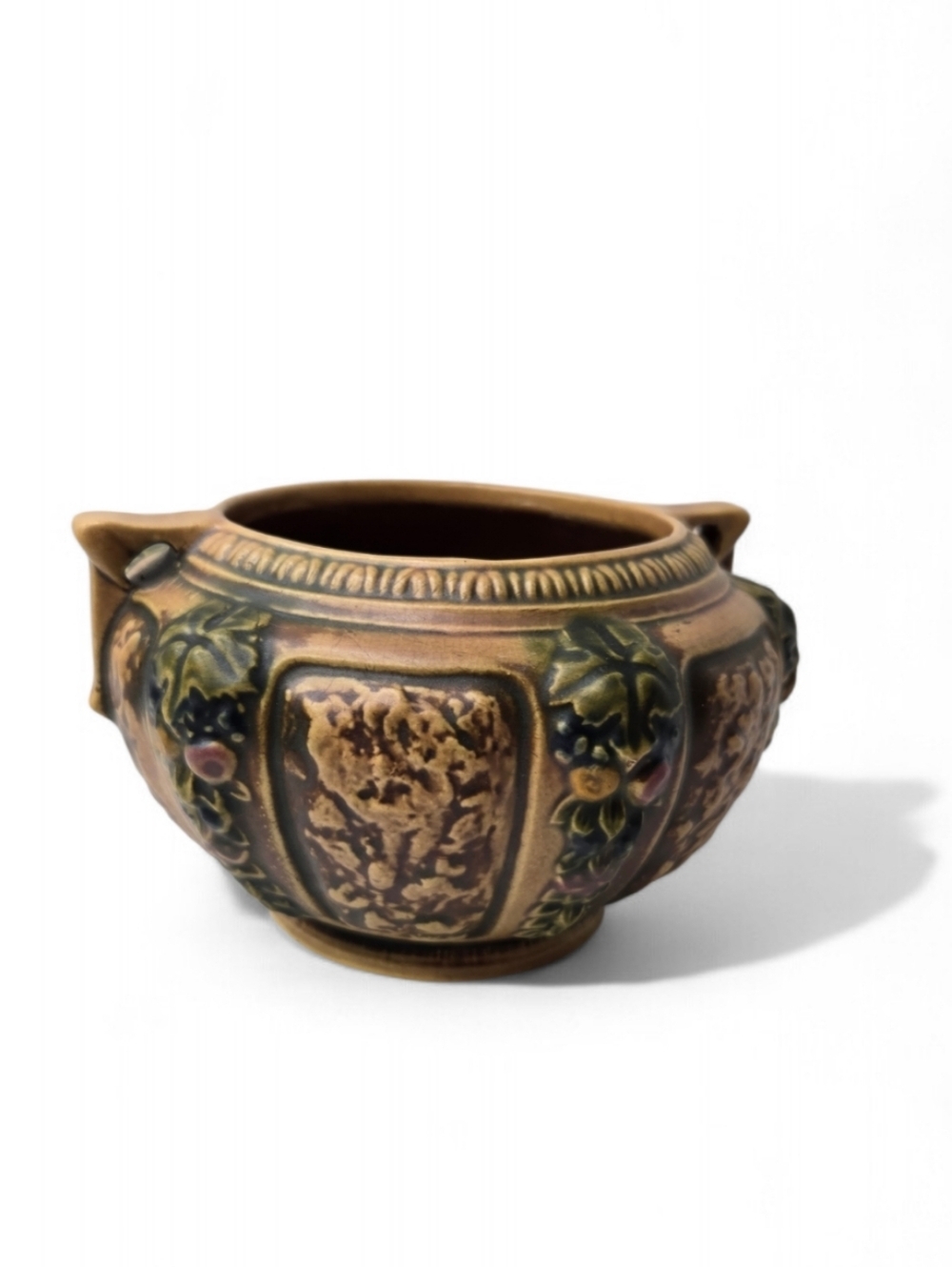 Vintage Roseville Cachepot, brown,green